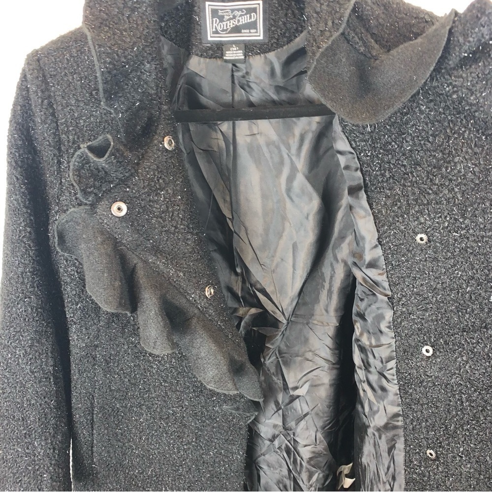 Rothschild Black Sparkly Faux Persian Lamb Ruffle Collar Girl's Coat  sz 14 - Picture 4 of 10
